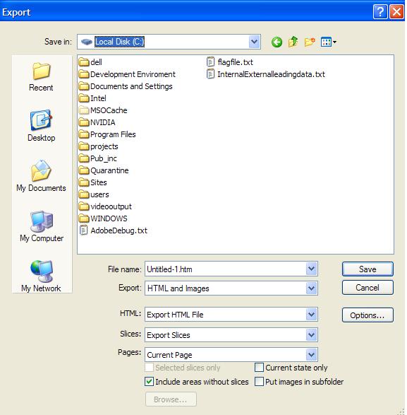 Export dialog in Fireworks