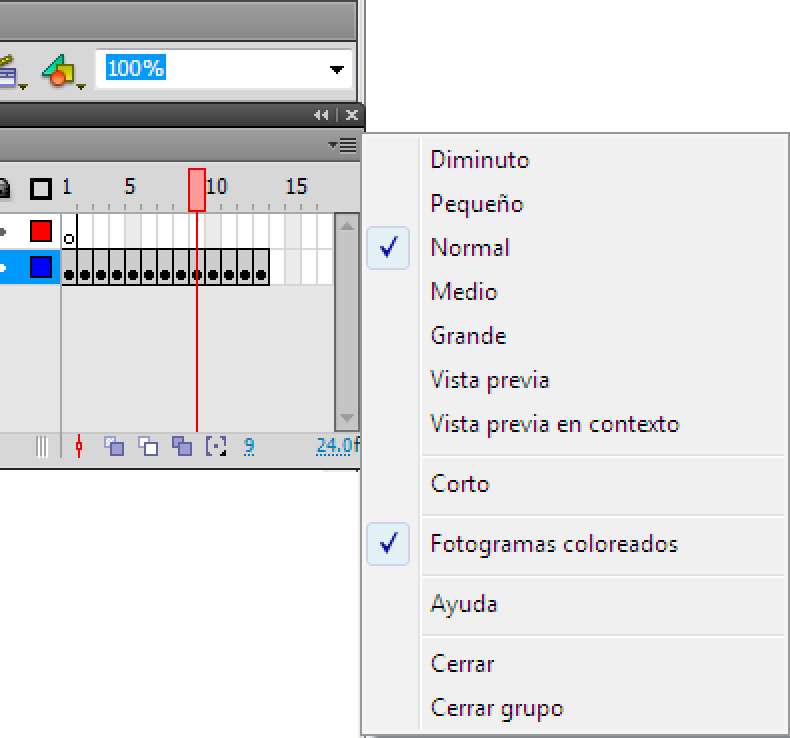 Ayuda de Flash Professional Línea de tiempo