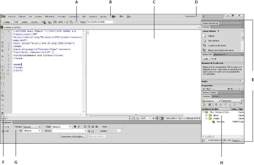 Ayuda de Dreamweaver | Flujo de trabajo y espacio de trabajo de Dreamweaver