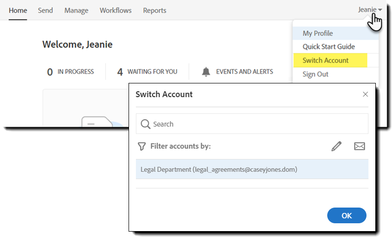Create Service Accounts to send agreements under a functional entity