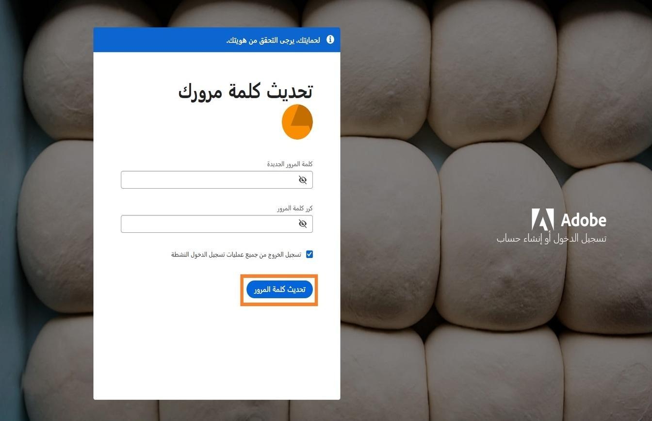 نافذة Update your password مع حقلين لإدخال كلمة المرور الجديدة وزر Update Password مميزًا.