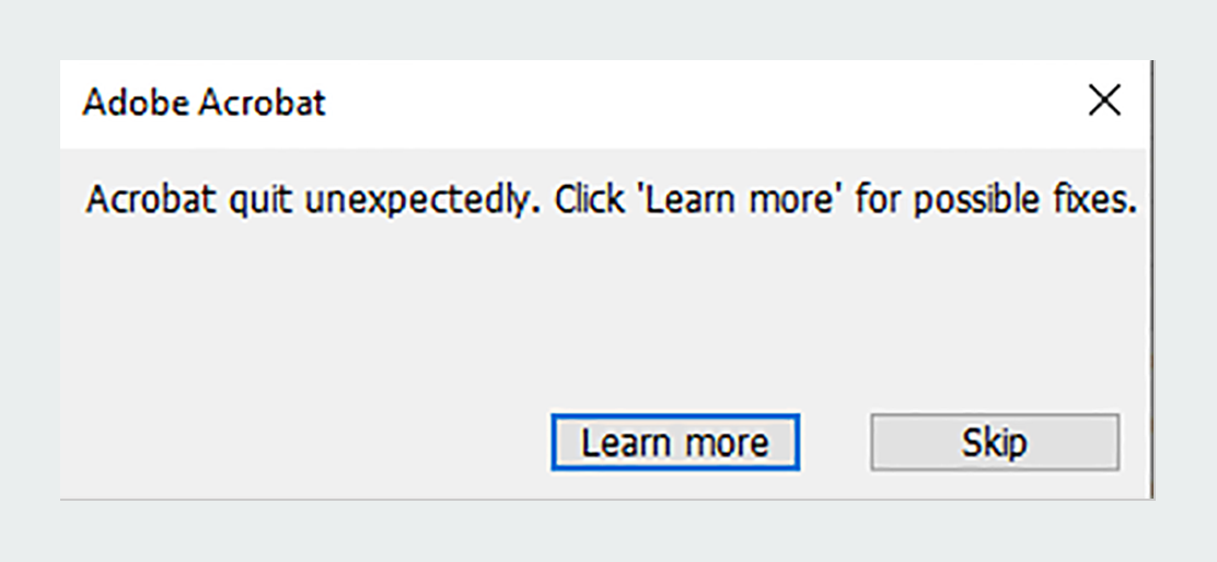استكشاف أخطاء تعطل Acrobat عند بدء التشغيل وإصلاحها.