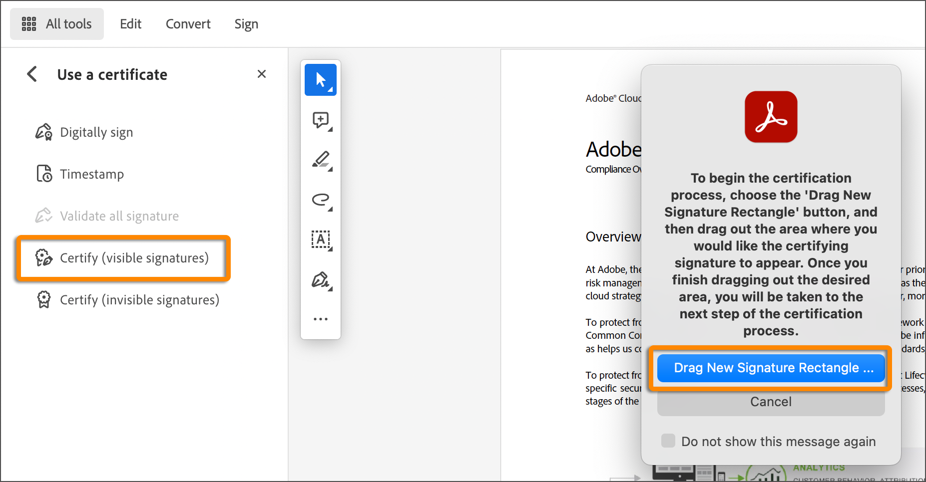 التواقيع المستندة إلى شهادة، Adobe Acrobat