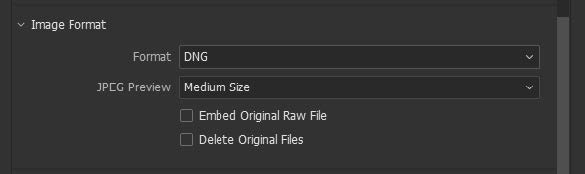 حدد تنسيق صورة DNG.
