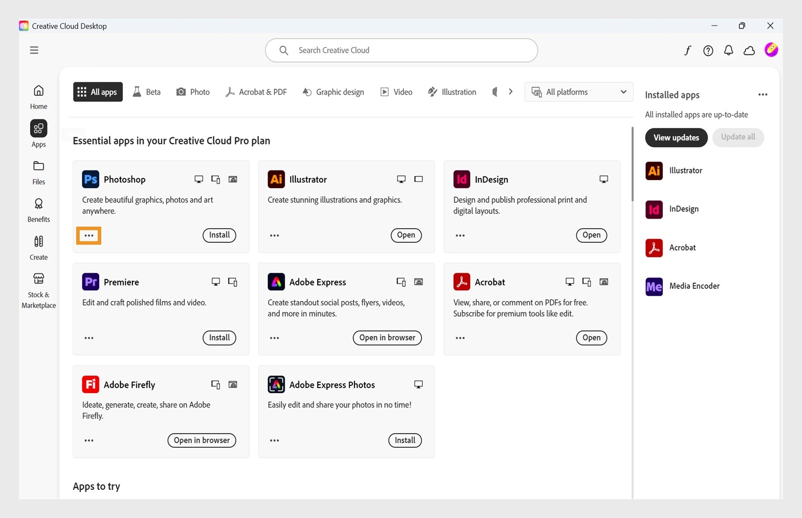 يوفر رمز المزيد من الإجراءات المتاح في الزاوية السفلية اليسرى من مربع التطبيق خيار تنزيل إصدارات أقدم من التطبيق. 