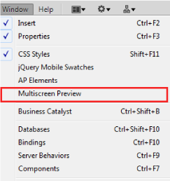 الخيار Multiscreen Preview - قبل Dreamweaver CC
