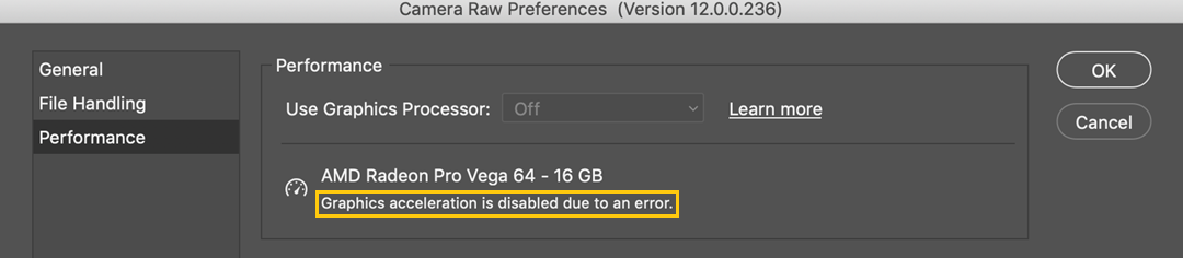 استكشاف الأخطاء وإصلاحها والأسئلة الشائعة حول معالج رسومات Adobe Camera Raw