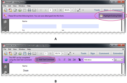 تعبئة النماذج في Adobe Acrobat Reader