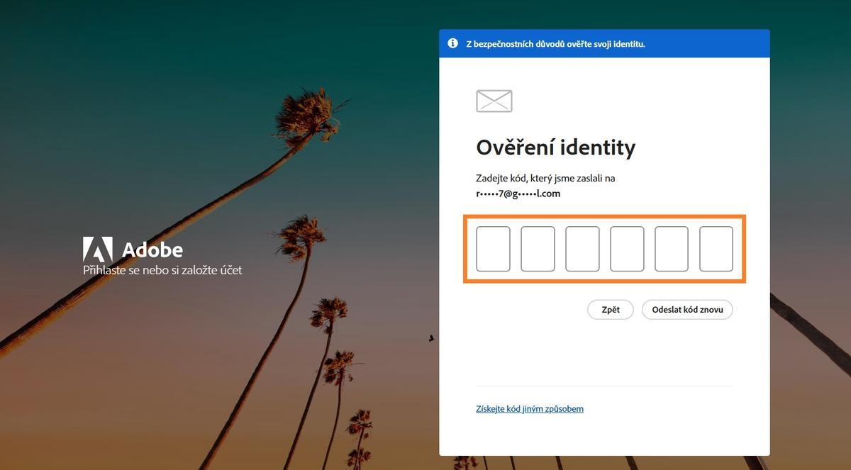 Pole pro zadání ověřovacího kódu, které je k dispozici v okně Ověřte svou identitu na přihlašovací stránce, vám umožňuje zadat kód a ověřit svou identitu.