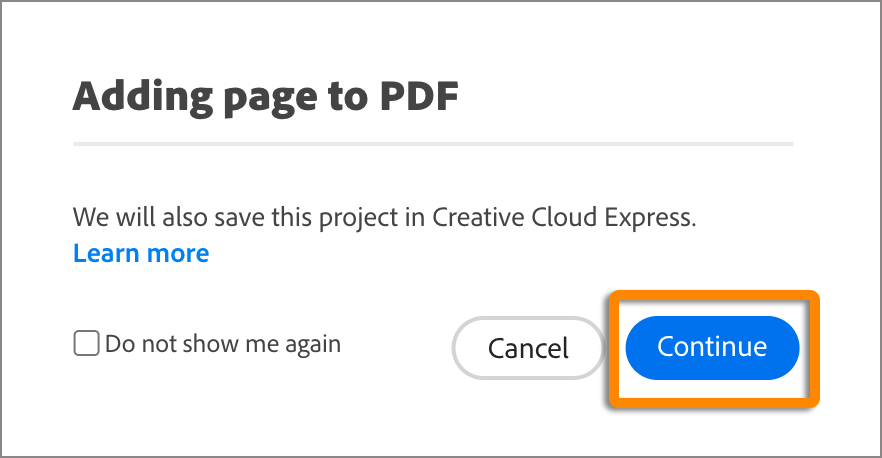 Upozornění o uložení projektu v aplikaci Creative Cloud Express