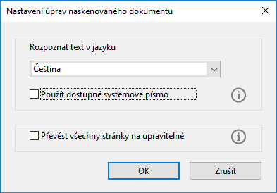 Nastavení pro úpravy naskenovaných dokumentů