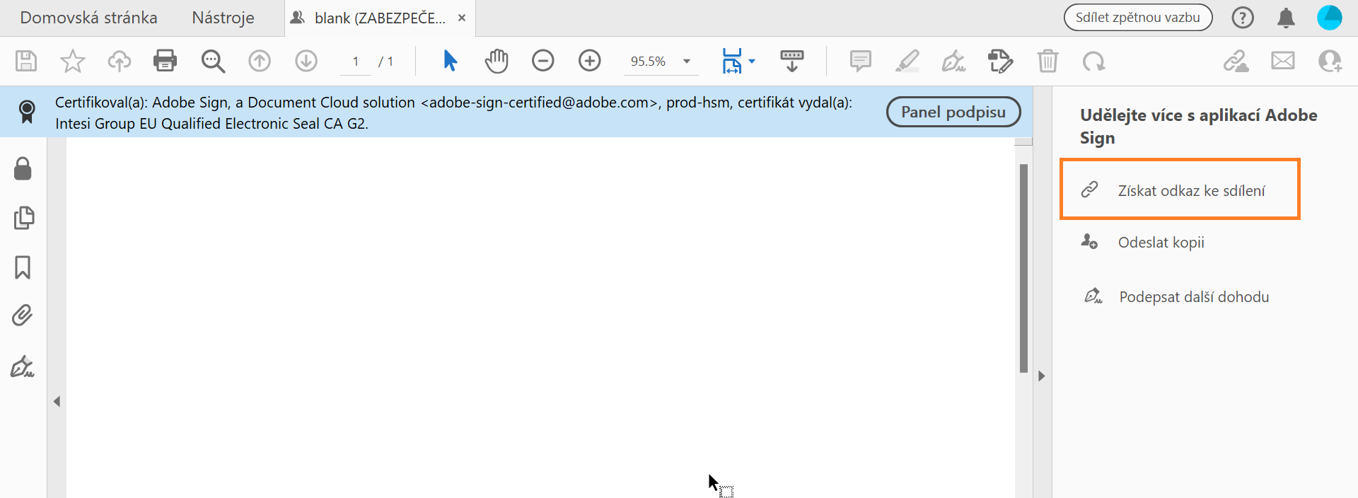 Klikněte na možnost Získat odkaz ke sdílení