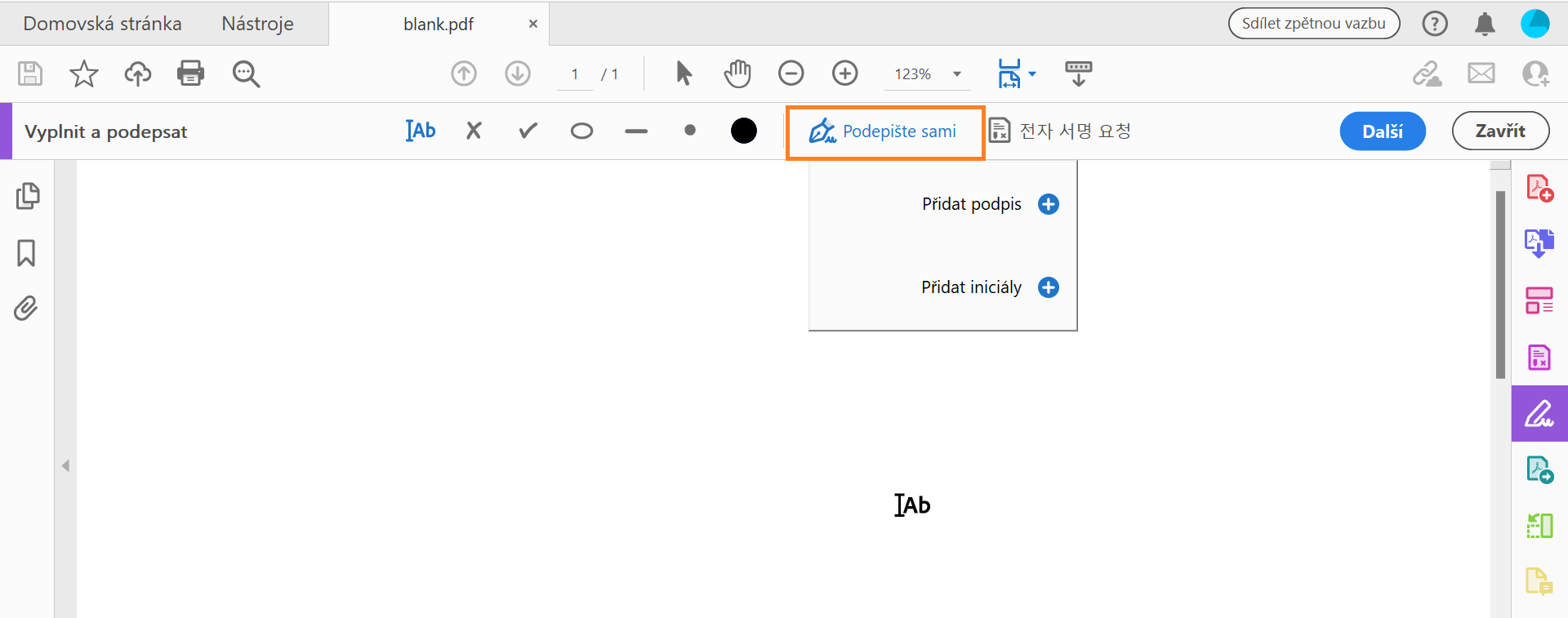 Přidání podpisu nebo iniciál