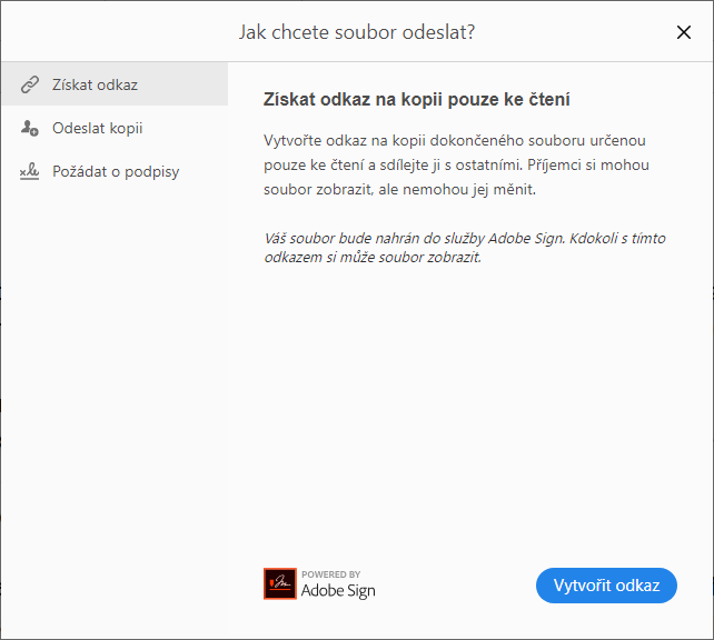 Možnosti sdílení pro vyplněný formulář
