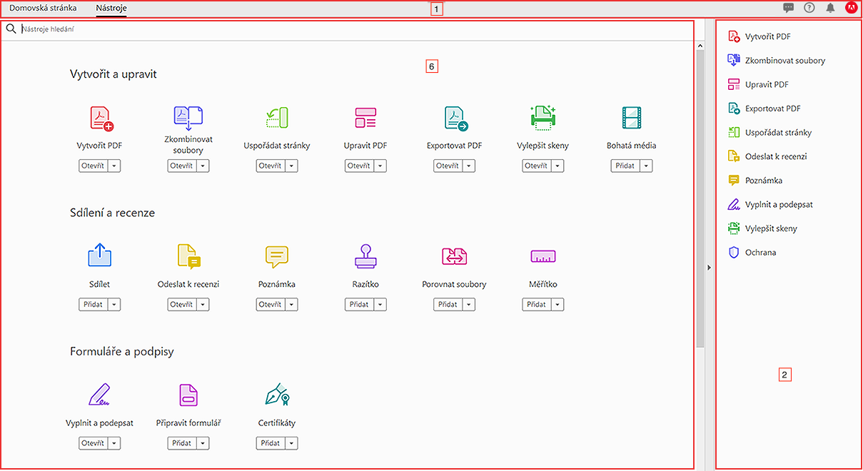 Nové kontejnery VoiceOver v zobrazení centra nástrojů