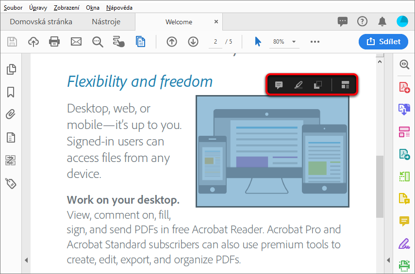 Akce na vybraném obrázku