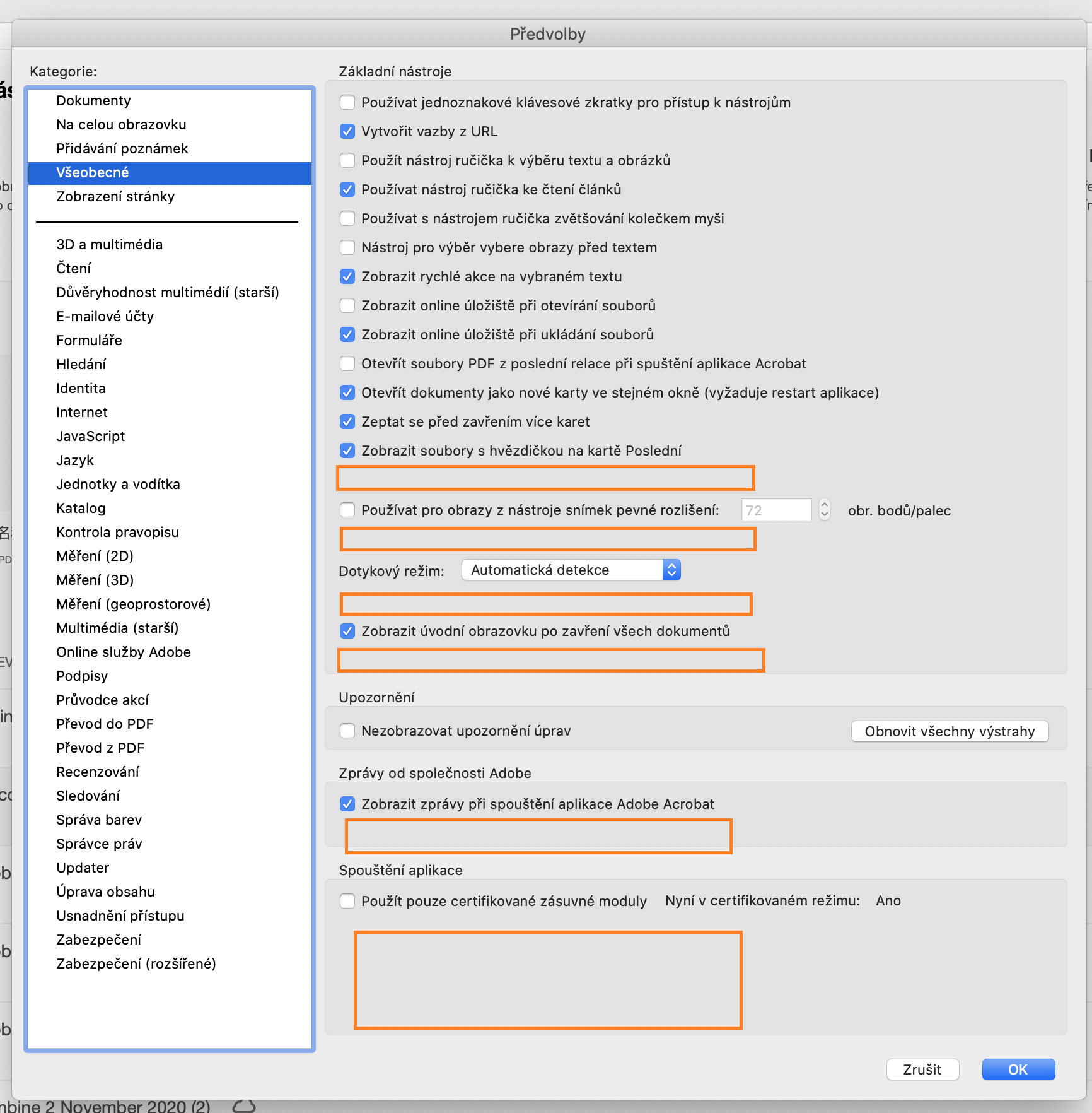 Dialogové okno Všeobecné předvolby v systému macOS