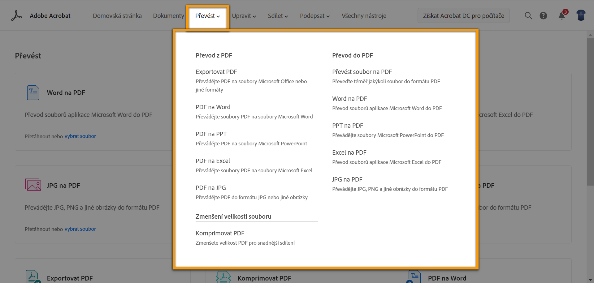 Nová rozbalovací nabídka
