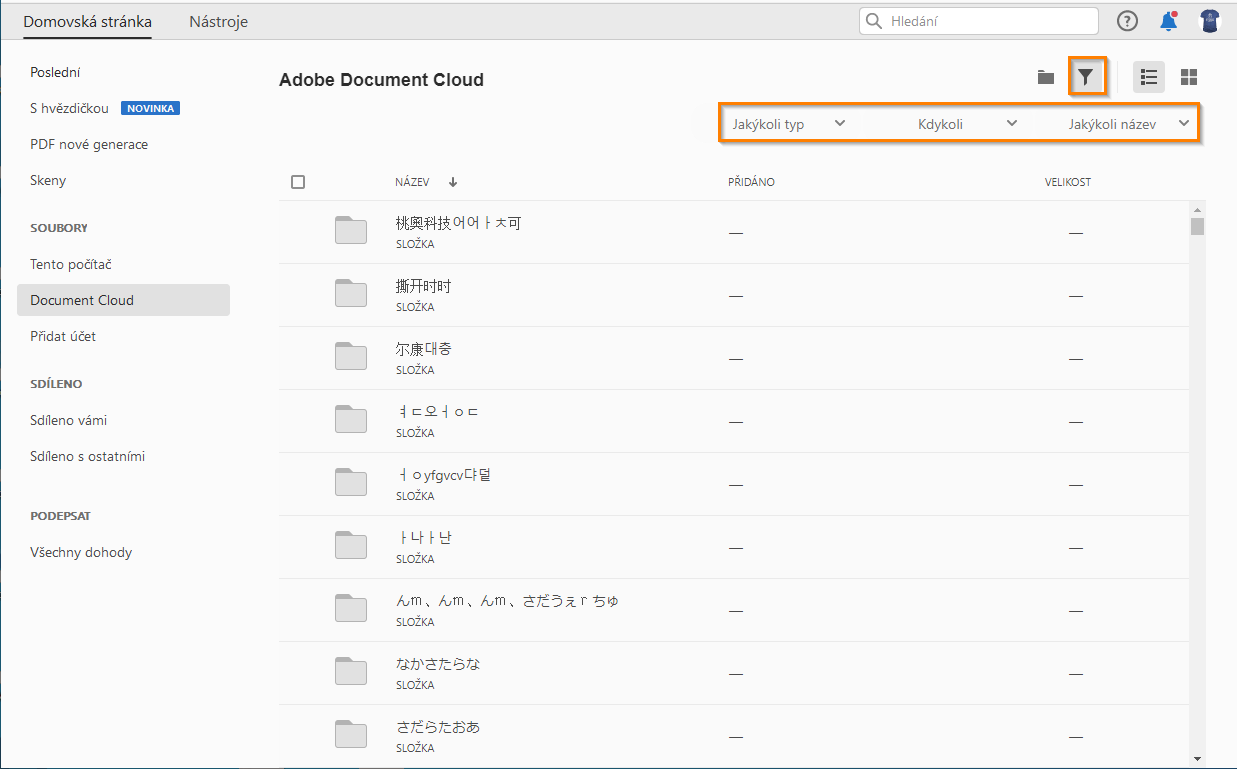 Filtr odebrán ze služby Document Cloud