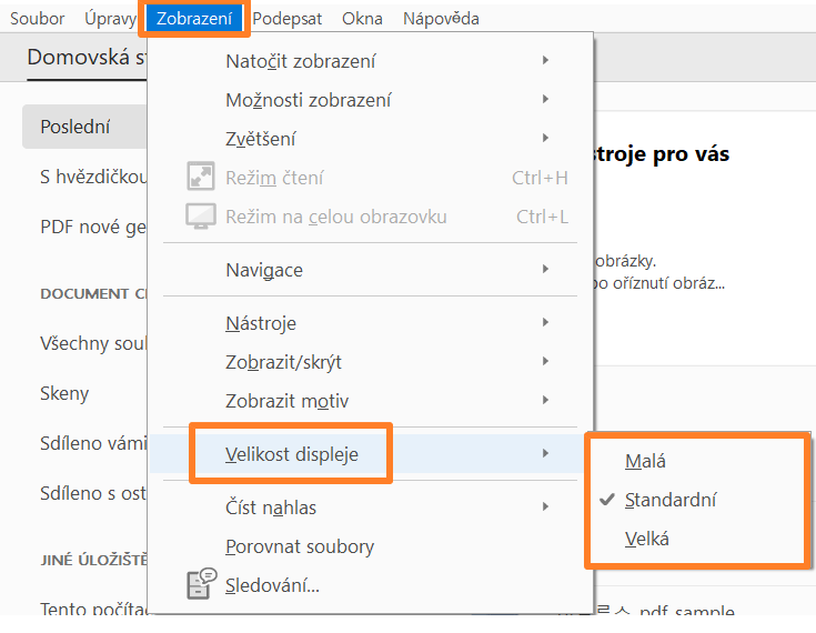 Změna velikosti zobrazení
