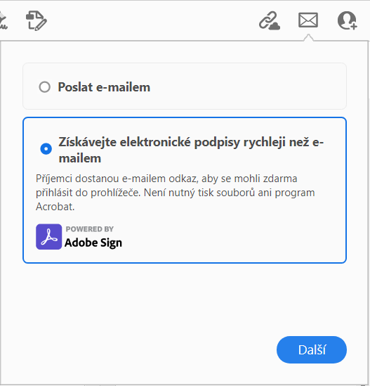 Dostávejte při odesílání e-mailem výzvu k požádání o podpisy