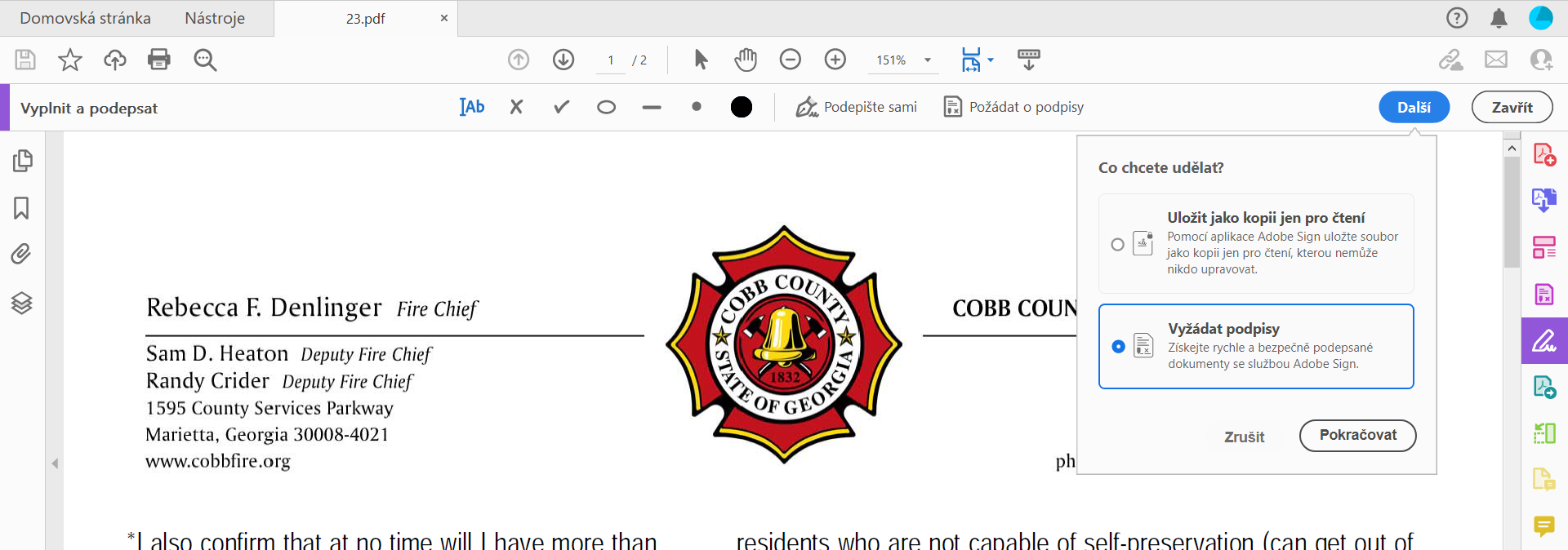 uložení kopie jen pro čtení nebo požádání o podpisy