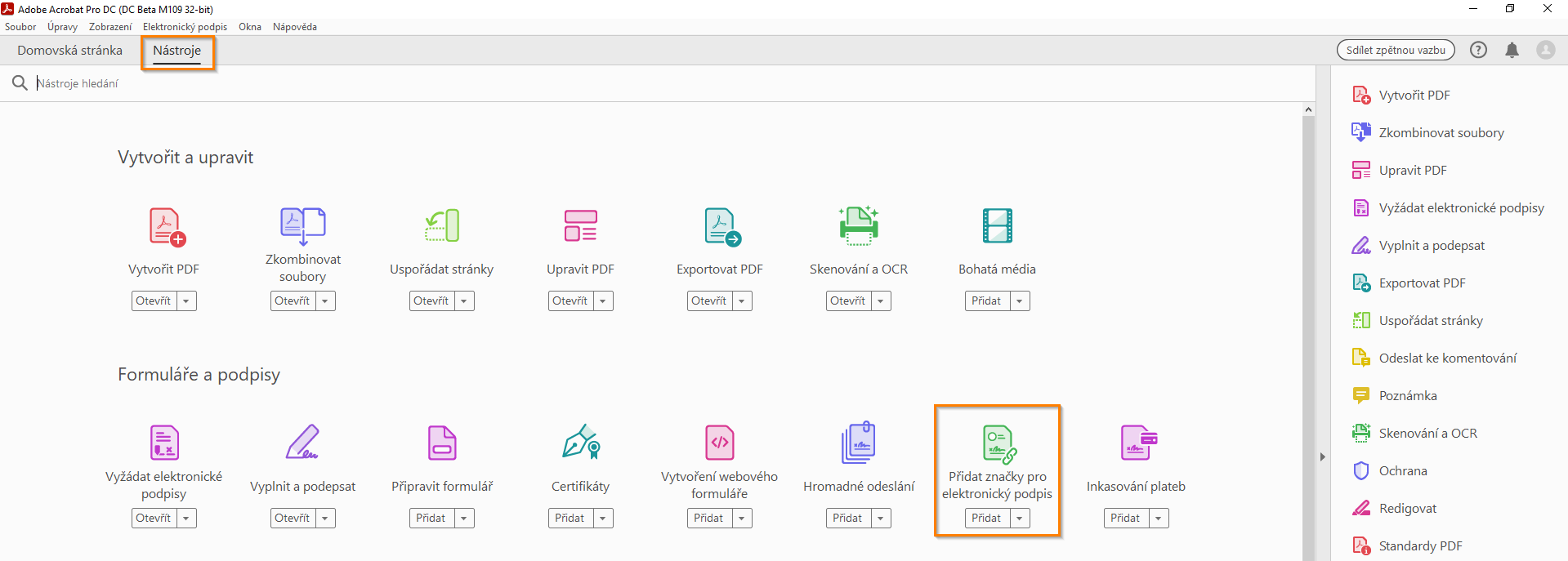 Přidat značky pro elektronický podpis