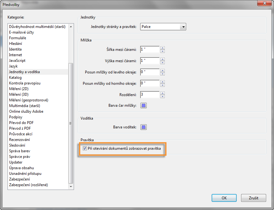 Při otevírání dokumentů zobrazovat pravítka