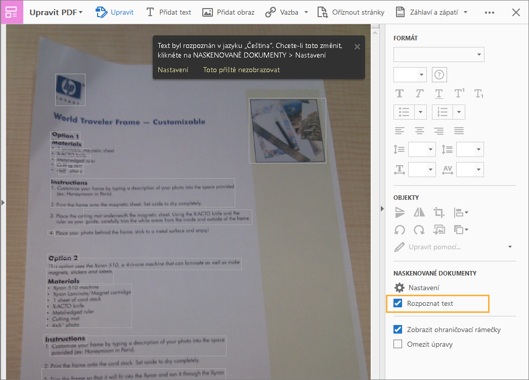 Možnost Rozpoznat text