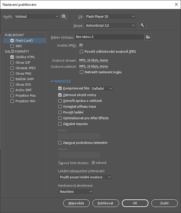 Nastavení publikování