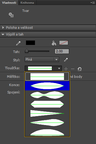 Tah s proměnlivou šířkou s hodnotou 68 obr. bodů