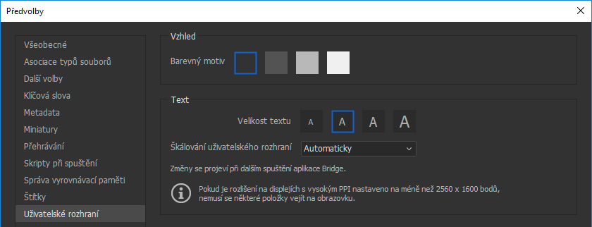 Změna předvoleb uživatelského rozhraní
