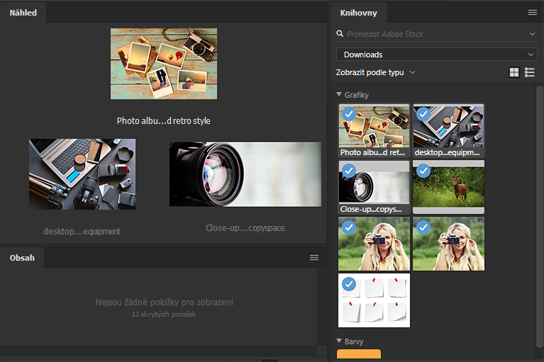 Náhled obrázků v panelu Knihovny