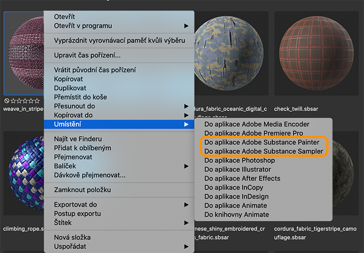 Umístit do nástroje Painter a Sampler