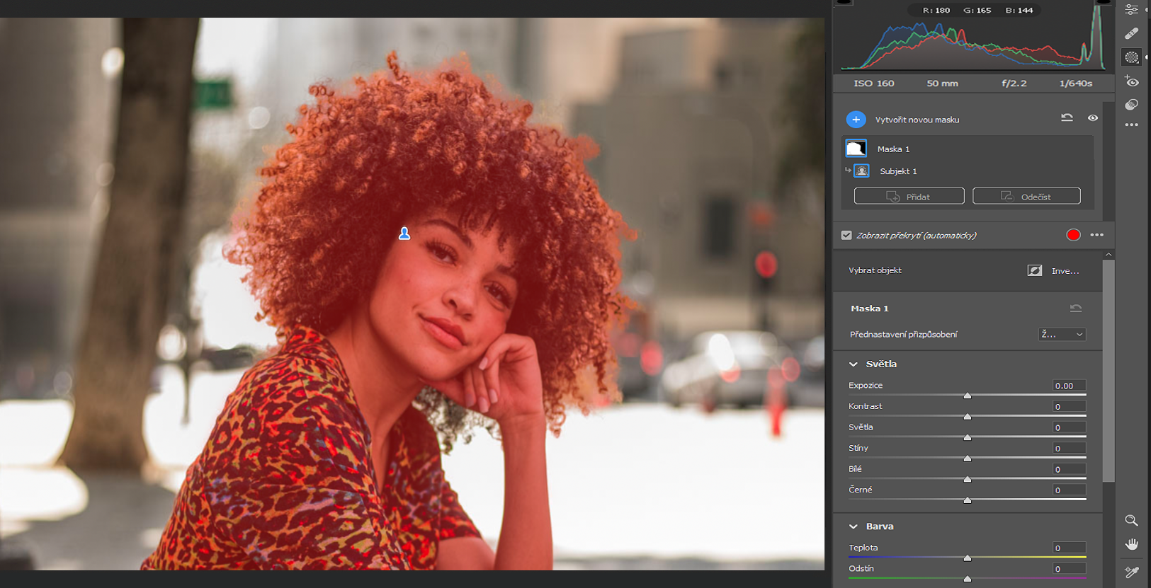 Objekt se vybere automaticky v aplikaci Adobe Camera Raw