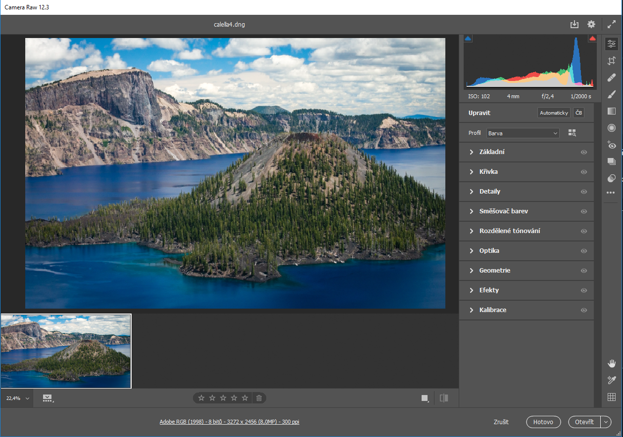 Vylepšené uživatelské rozhraní zásuvného modulu Adobe Camera Raw