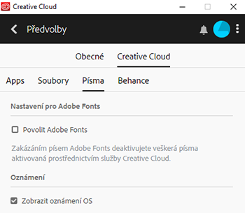 Povolení služby Adobe Fonts
