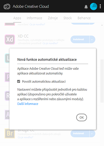 Nová funkce automatické aktualizace