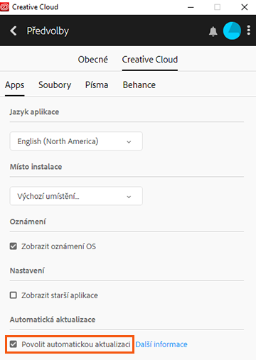 Povolení automatické aktualizace