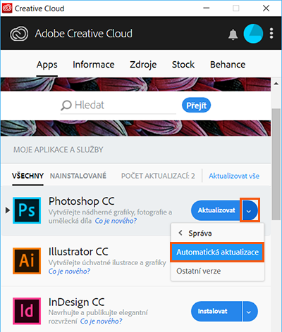 Správa automatické aktualizace