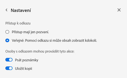 Změna nastavení odkazu