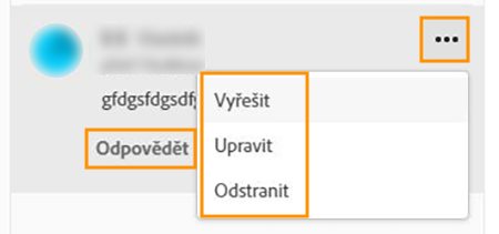 Úprava, odstranění, zodpovězení nebo vyřešení komentáře ke sdílenému souboru