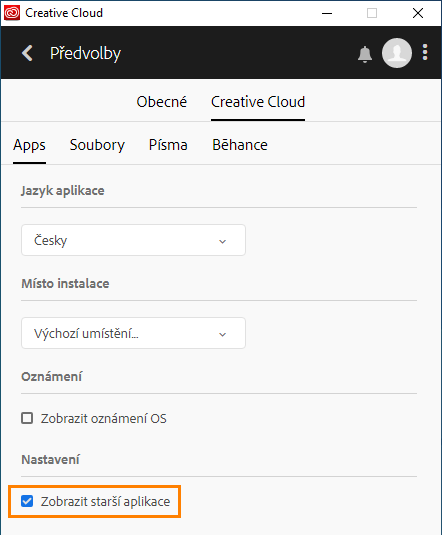 Zobrazit starší aplikace v Předvolbách