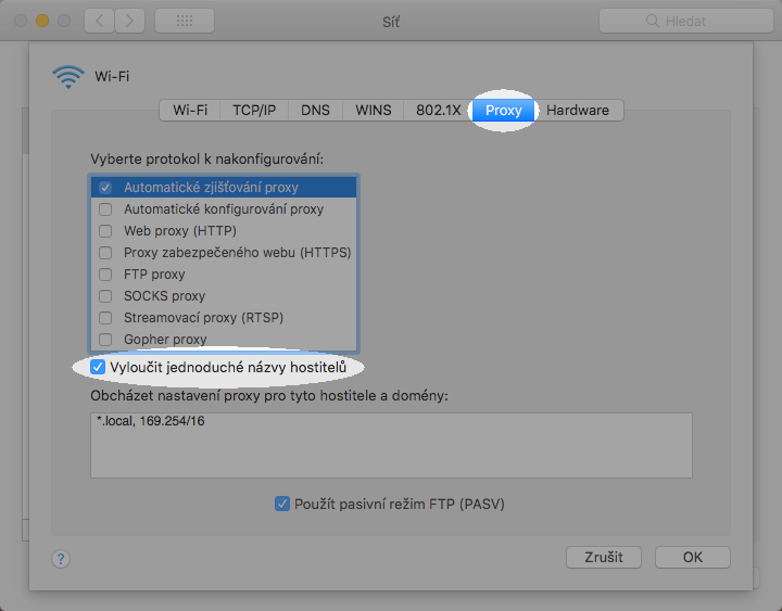 Konfigurace proxy serverů v systému Mac OS pro práci s knihovnami – Krok 5