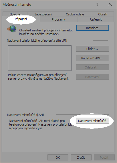Konfigurace proxy serveru pro práci s knihovnami v systému Windows 7 – Krok 3