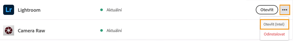 Spuštění aplikace Creative Cloud v režimu emulace procesoru Intel