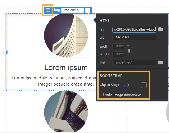 Rychlý inspektor vlastností pro obrázek v dokumentech Bootstrap
