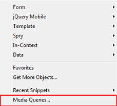 Vložit > Možnost Multimediální dotazy – před aplikací Dreamweaver CC