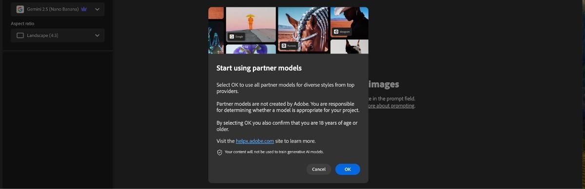 Zahájení používání partnerských modelů je otevřené a máte možnost pokračovat nebo zrušit.