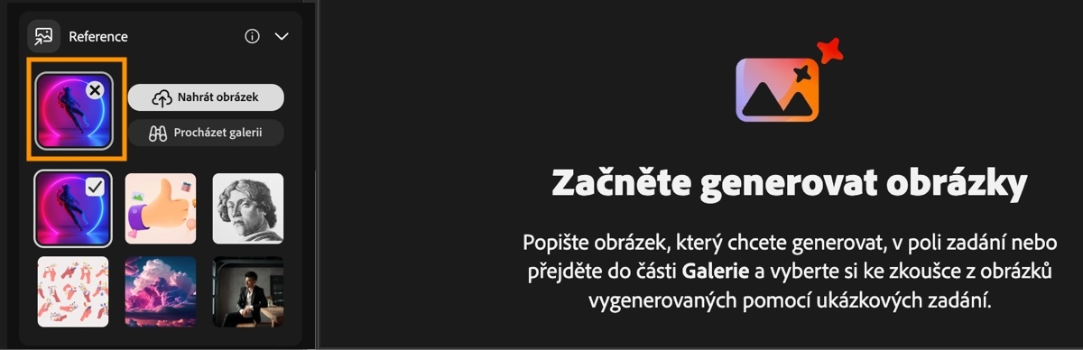Ukázka toho, jak můžete pomocí funkce Reference použít textová zadání spolu s referenčními obrázky ke generování variací.